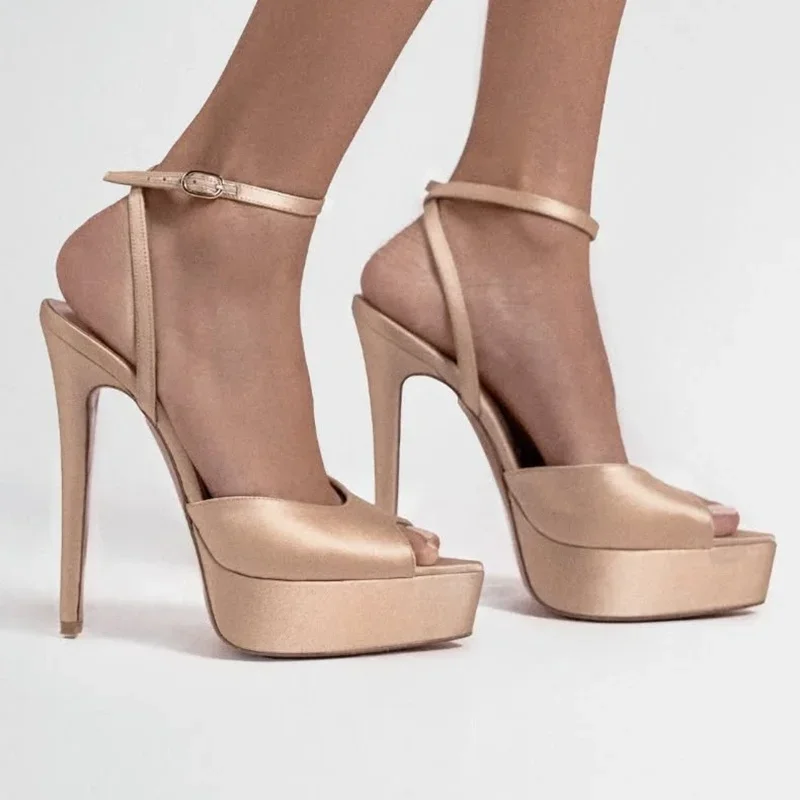 

Platfrom Pointed Toe Satin Peep Toe Heels Sexy Pointed Toe Thin Heel Accept Customized New Arrivals Fashion Women Runway Shoes