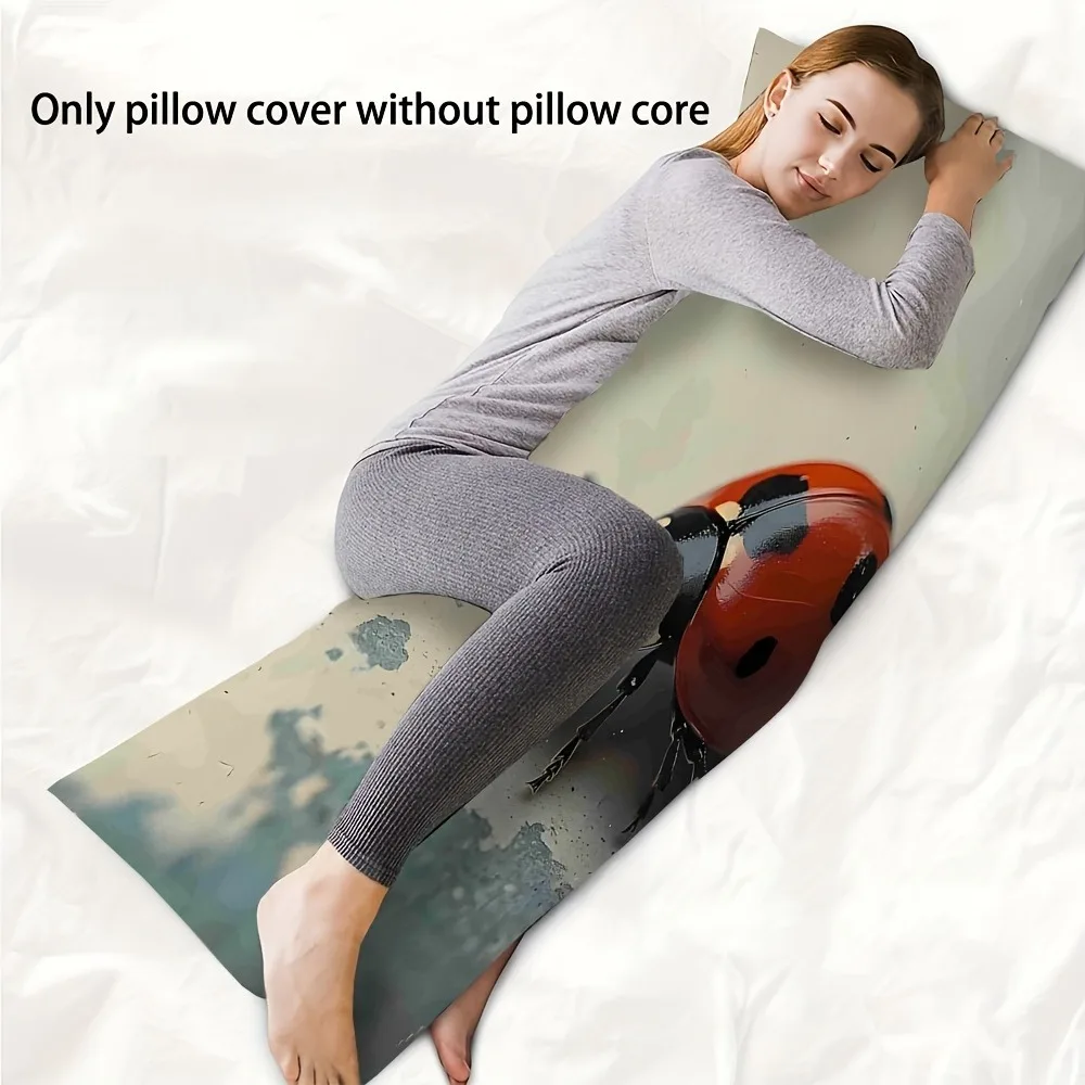 A Long Pillow Cover Measuring 20*54 Inches/50×137 Cm - Featuring a Vintage Ladybug Pattern on a White Background, with a Zipper