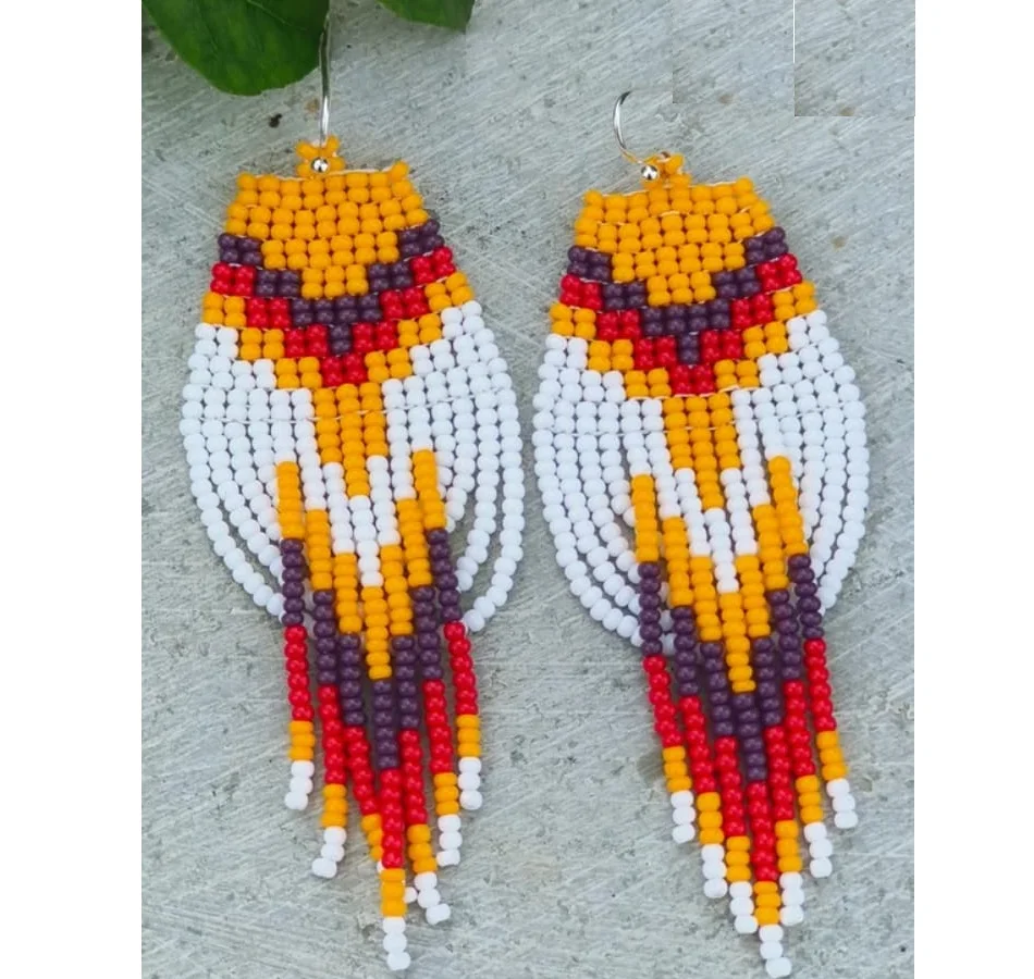 ZGMXR Rice bead earrings Geometry Gradation color Tassel Hand-woven Alloy Woman Fashion Simple Bohemia Beaded earrings