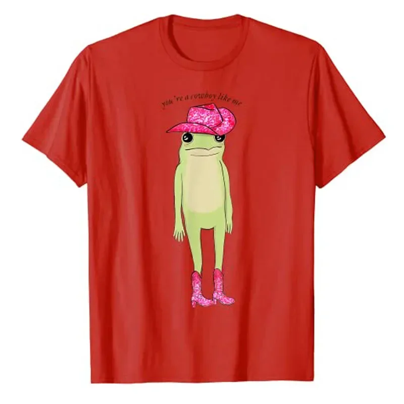 Western Country Style Graphic Tee Tops Cute Outfits You're A Cowboy Like Me Funny Frog Pink Cowboy-Hat Cowgirl T-Shirt