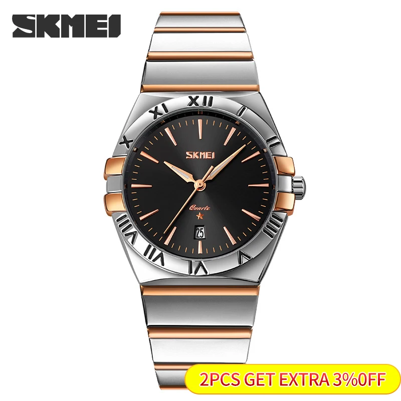 SKMEI 9257 Waterproof Date Time Wristwatches Fashon Male Clock reloj hombre Luxury Stainless Steel Quartz Men Watches