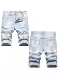 2024 neue Sommer Shorts Jeans Männer Jeans hose Stretch dunkelblau Modedesign Herren Jeans schlanke gerade männliche kurze Jeans Hombre