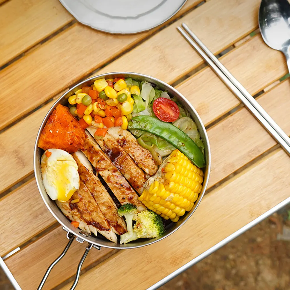 

Portable Mountaineering Set Camping Stainless Steel Cookware Hiking Small Cooking Pan Outdoor Mini Foldable Durable Heat