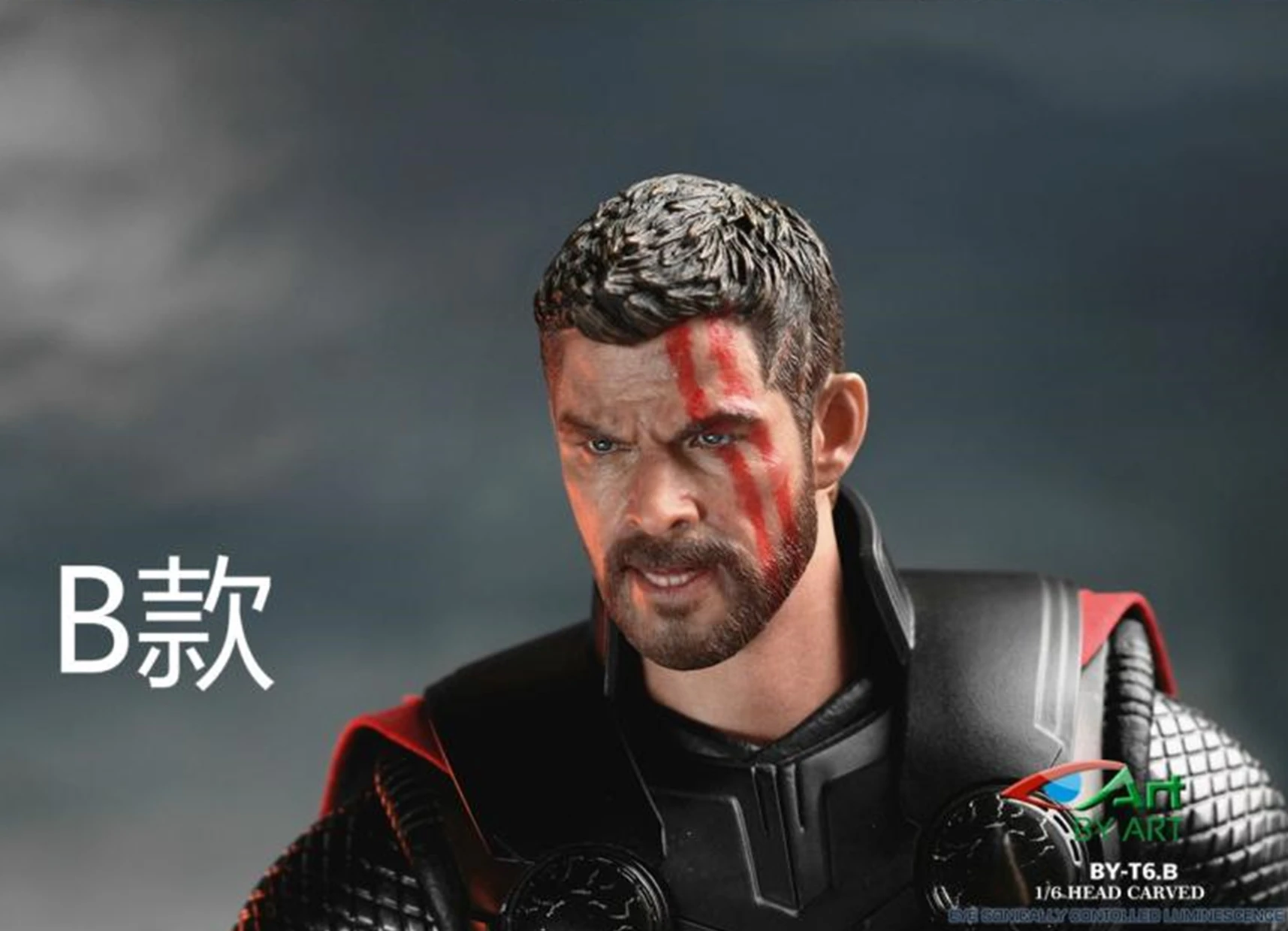 BY-ART BY-T6B 1/6 Light Up Eyes Thor Chris Hemsworth Head Sculpture Wounded Ver. Fit for 12'' Hot Toys Action Figure