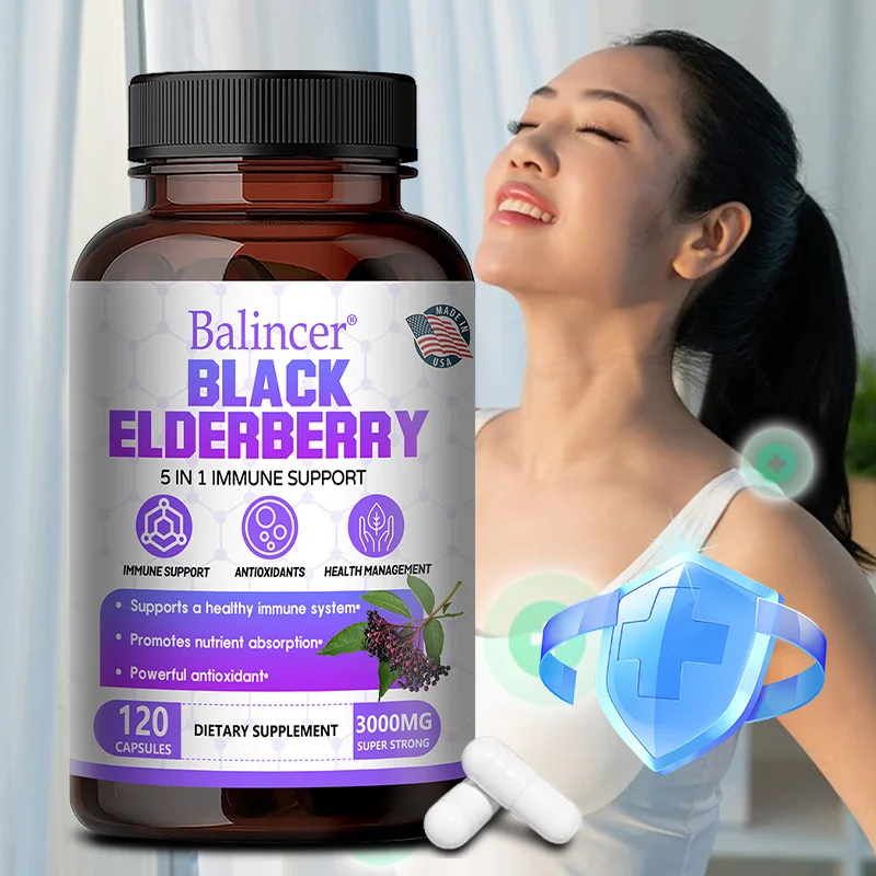 Balincer Black Elderberry Capsules - Helps Skin, Immune Health, Improved Nutrient Absorption, Vitamin C Supplement