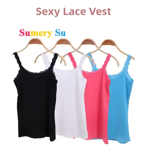 Sexy Soft Cotton Tank Tops Women Solid Sleeveless Lace Vest Hot Camisole Slim Vest Top Cropped Casual Cool Charming Ladies Gifts