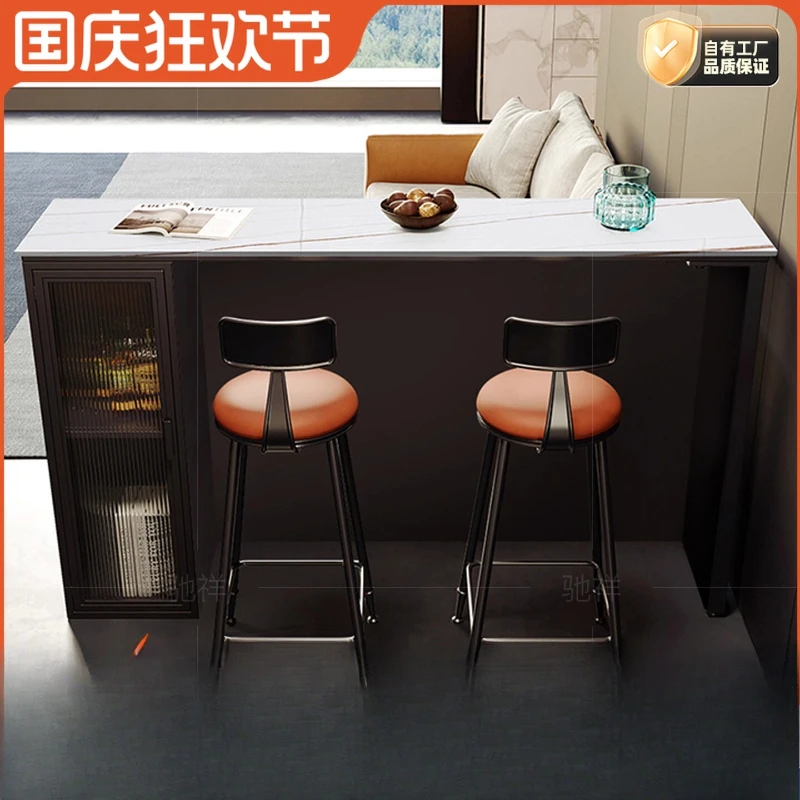

Modern simple small apartment household rock slab bar table, living room partition against the wall, storage behind the sofa, ba