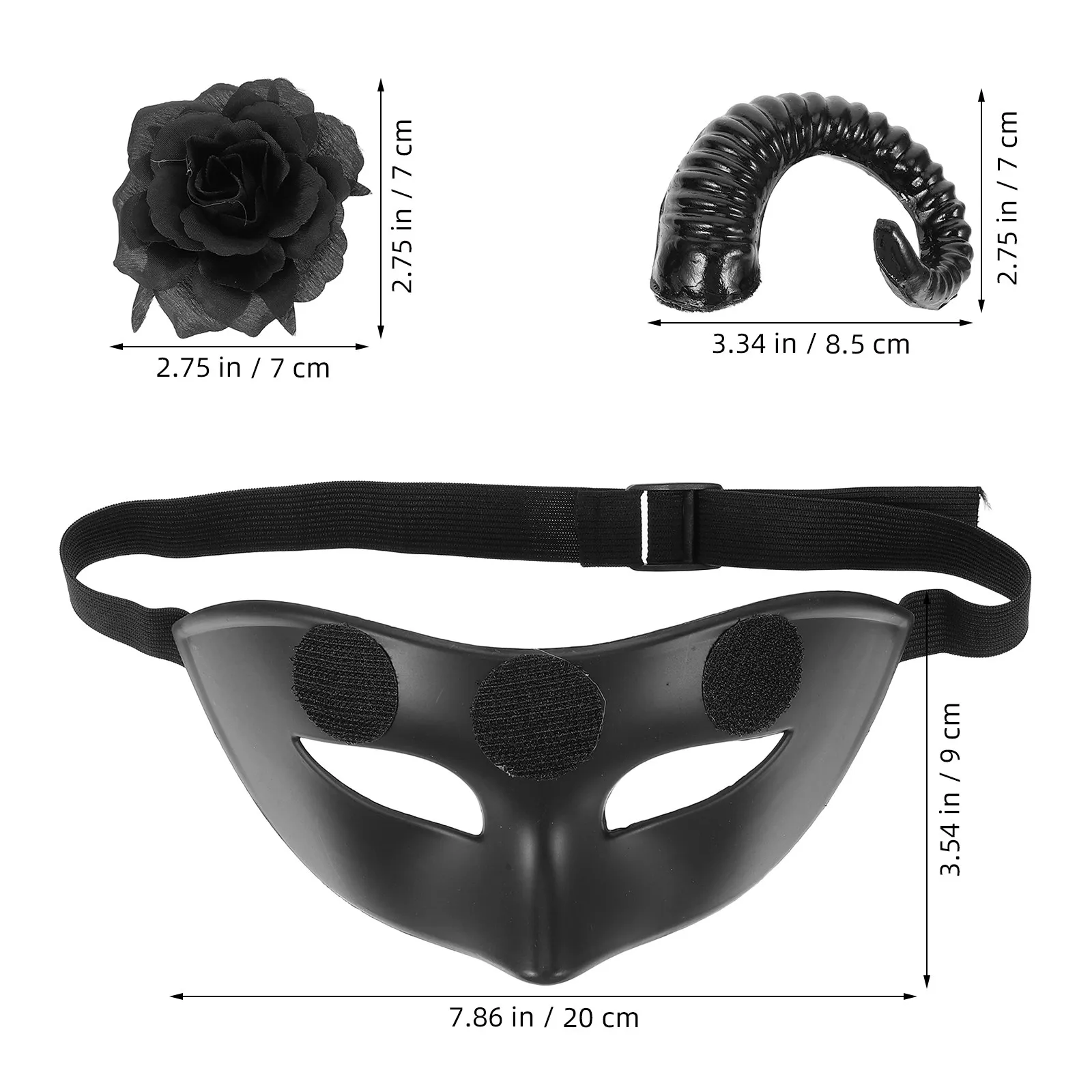 RAM Horns Flower Half Face Mask for Halloween Cosplay, Detachable Design Masquerade Party Costume for Men and Women