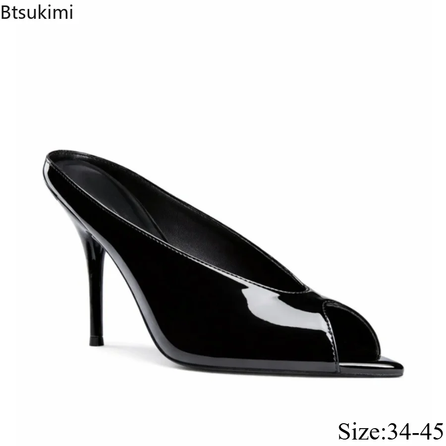 Women's Black Sexy Open Toed High-heeled Slippers Pointed Toe Slip on Slim High-heeled Sandals Elegant Ladies Casual Party Shoes