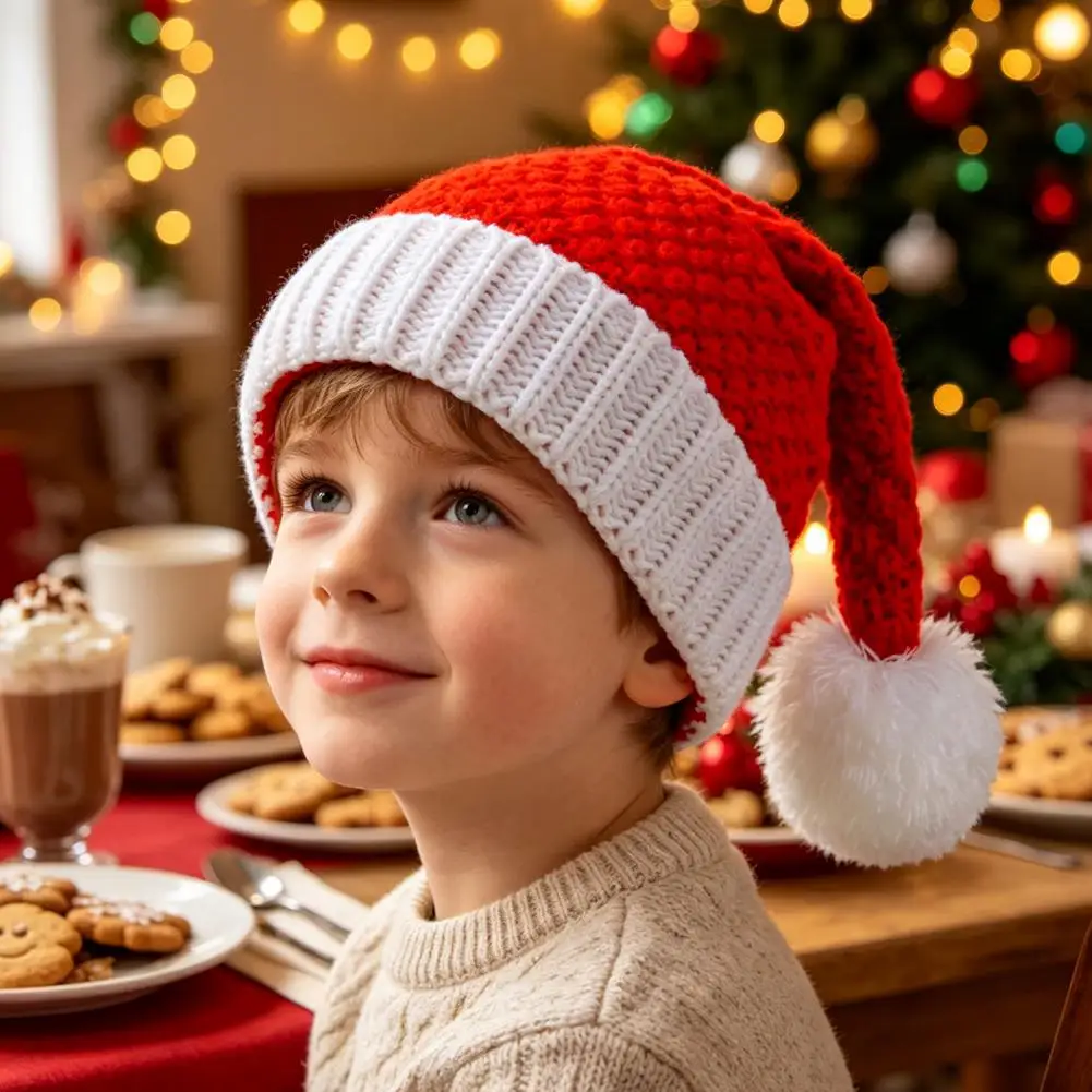 Warm Knitted Beanies for Evening Events Knitted Santa Hat for Kids Adults Soft Winter Christmas Party Accessory with for Outdoor
