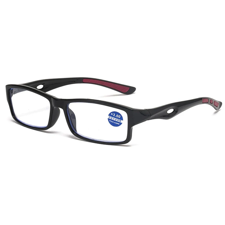 3PCS Sport Style Non-Prescription Reading Glasses Anti-Blue Light Rectangular Full Rim Eyewear, PC Frame Material