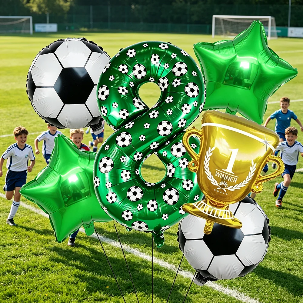 6 Stück/1 Set Fußball-Ballons Geburtstagsparty-Zubehör 40 Zoll Zahlen-Ballon-Set Fußball-Trophäen-Ballon Babyparty-Dekoration – Detail 5