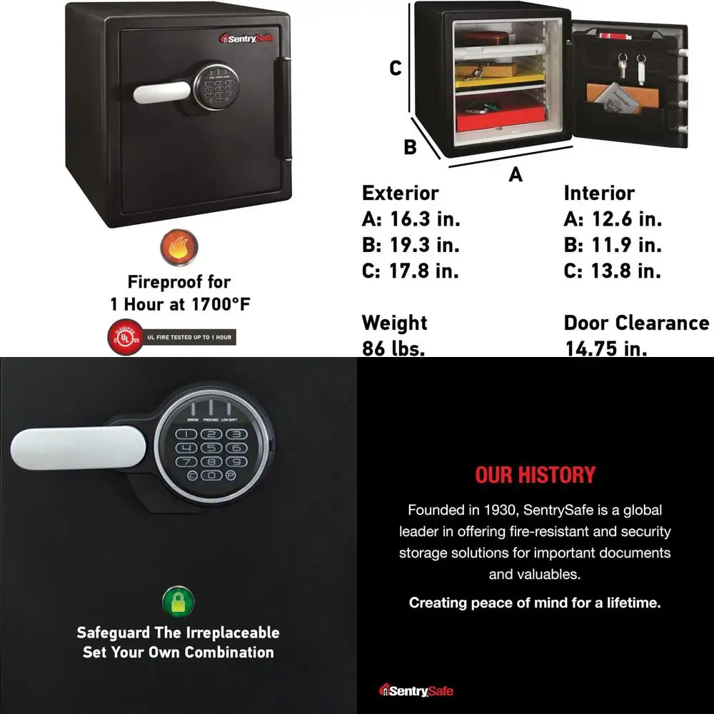

Водонепроницаемый стальной домашний сейф с клавиатурой, напольный сейф с внутренней подсветкой и полками, объем 1,23 куб. фута, 17,8 x 16,3 x 19,3 дюйма