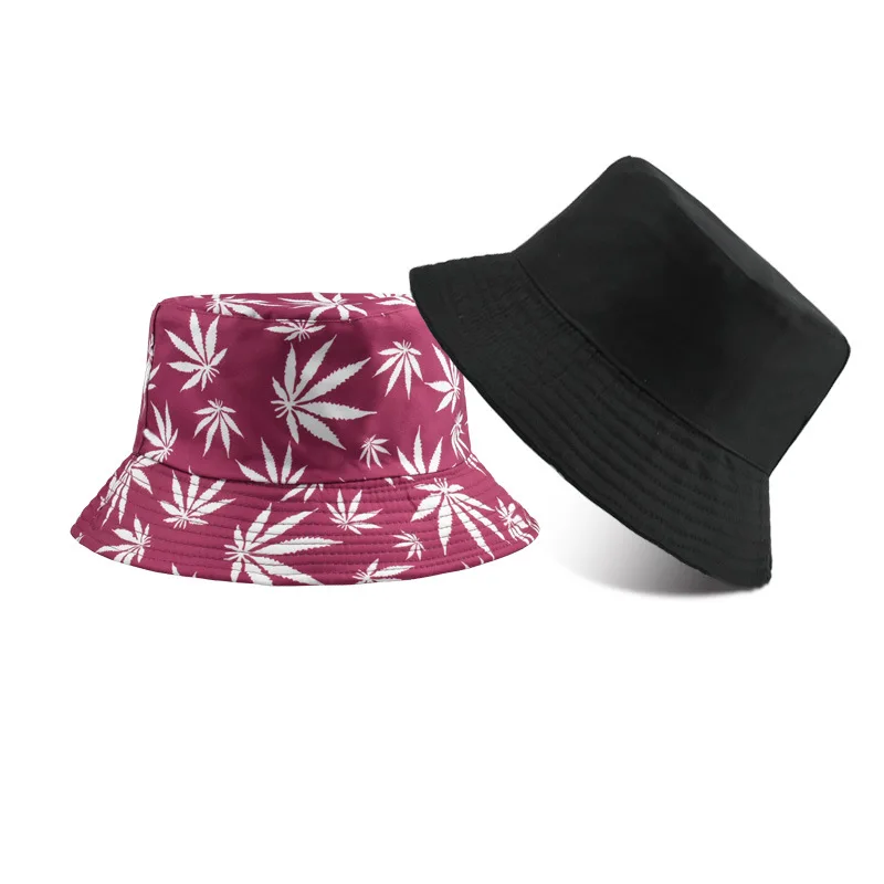1pc Retro Style Fashionable Printed Maple Leaf Fisherman Hat,Outdoor Travel Sun Hat,Double-sided Basin Hat That Can Be Worn
