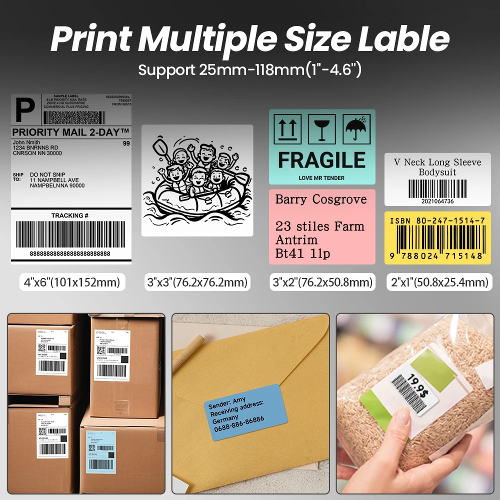 Phomemo 241 Bluetooth Принтер транспортных этикеток Беспроводной термопринтер этикеток 25 мм-118 мм Совместимость со штрих-кодом Различная вилка для страны