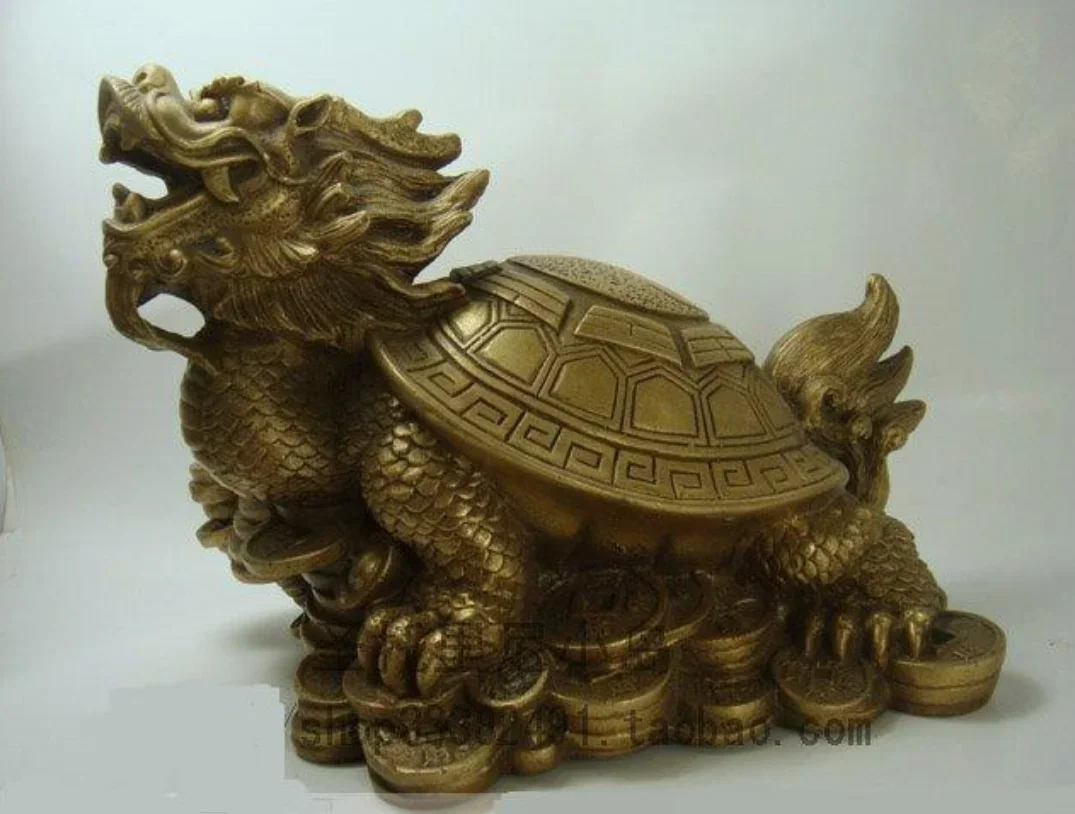 

Chinese lucky Fengshui Dragon Head Tortoise Bronze Turtle Statue~Wish U Wealth