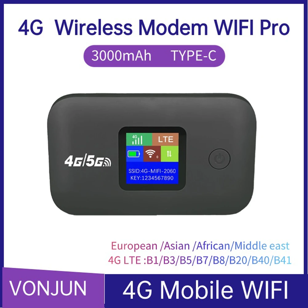 

4G/5G Мобильный Wi-Fi-маршрутизатор 150 Мбит/с 4G LTE Беспроводной маршрутизатор 3000 мА Портативный карманный модем MiFi Мобильная точка доступа Wi-Fi со слотом для SIM-карты
