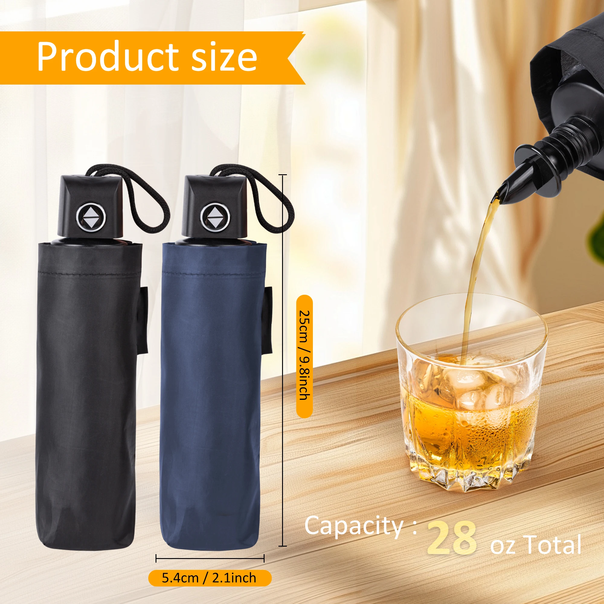 Umbrella Flask 2 Pack (28 oz Total) Hidden Flasks for Liquor for Women Cruise Alcohol Smuggling Kit For Concert Sports Events