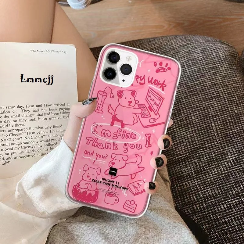 Lmmcjj Cute Pink Dog Phone Case For Samsung Galaxy A13 A53 A52 A14 A23 A54 A32 S23 Plus S22 Ultra S21 FE Silicone Phone Cover