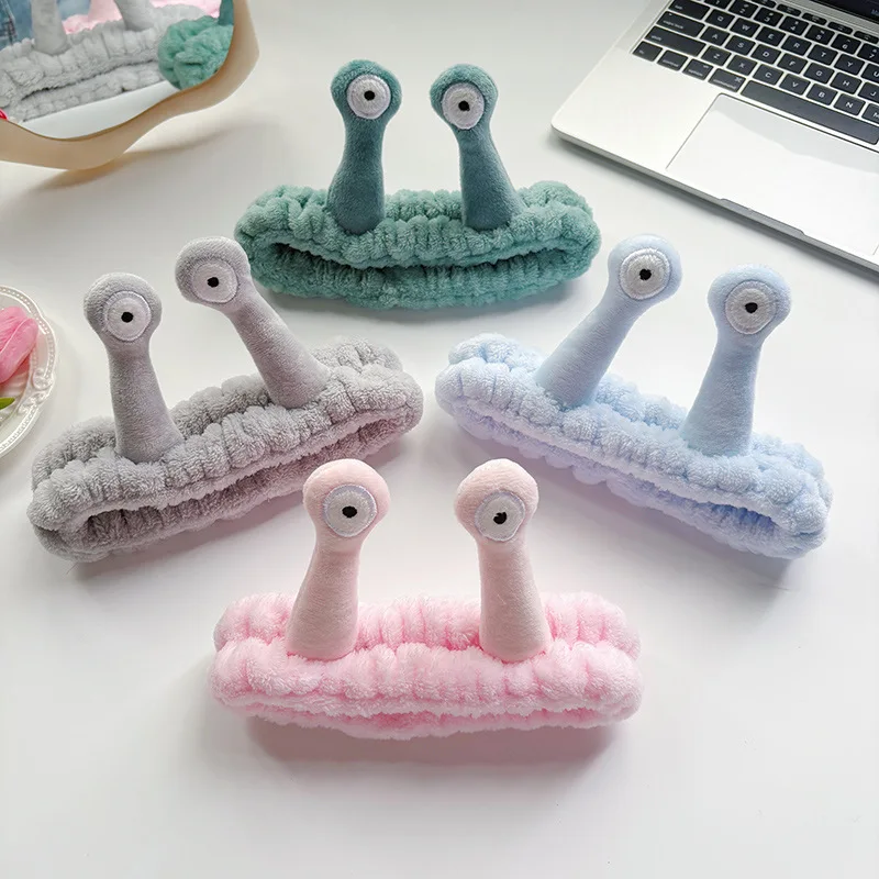 Elastic Headbands Women's Cute Coral Fleece Creative Hair Accessories for Makeup Snail Spa Hair Bands Cartoon Design Hairbands