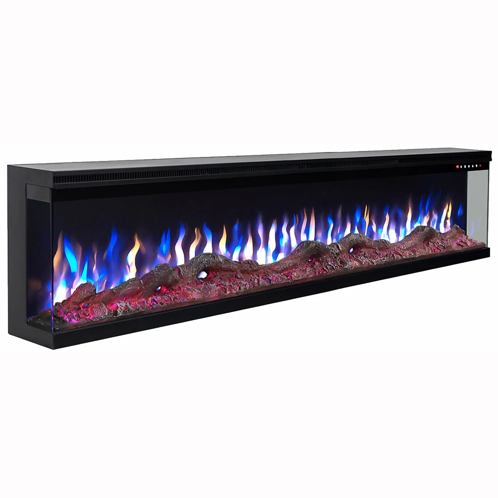 42/50/60/72 Inch 3 Sided Glass Electric Fireplace, Built-in Recessed & Wall Mounted Fireplace Insert for Home Decor
