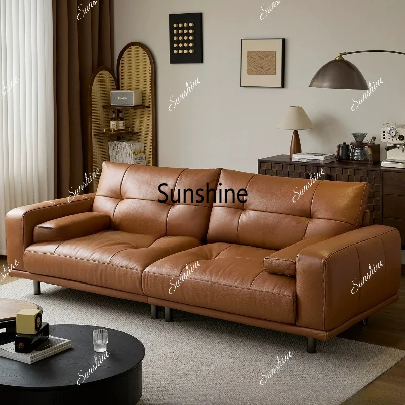 Sofa brown modern light luxury new Chinese-style living room high-footed straight row large apartment