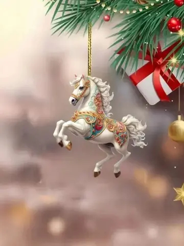 Portachiavi con ciondolo a forma di cavallo in acrilico dorato, decorazione per zaino, ornamento regalo, portachiavi con ornamento da appendere per auto estetica festiva