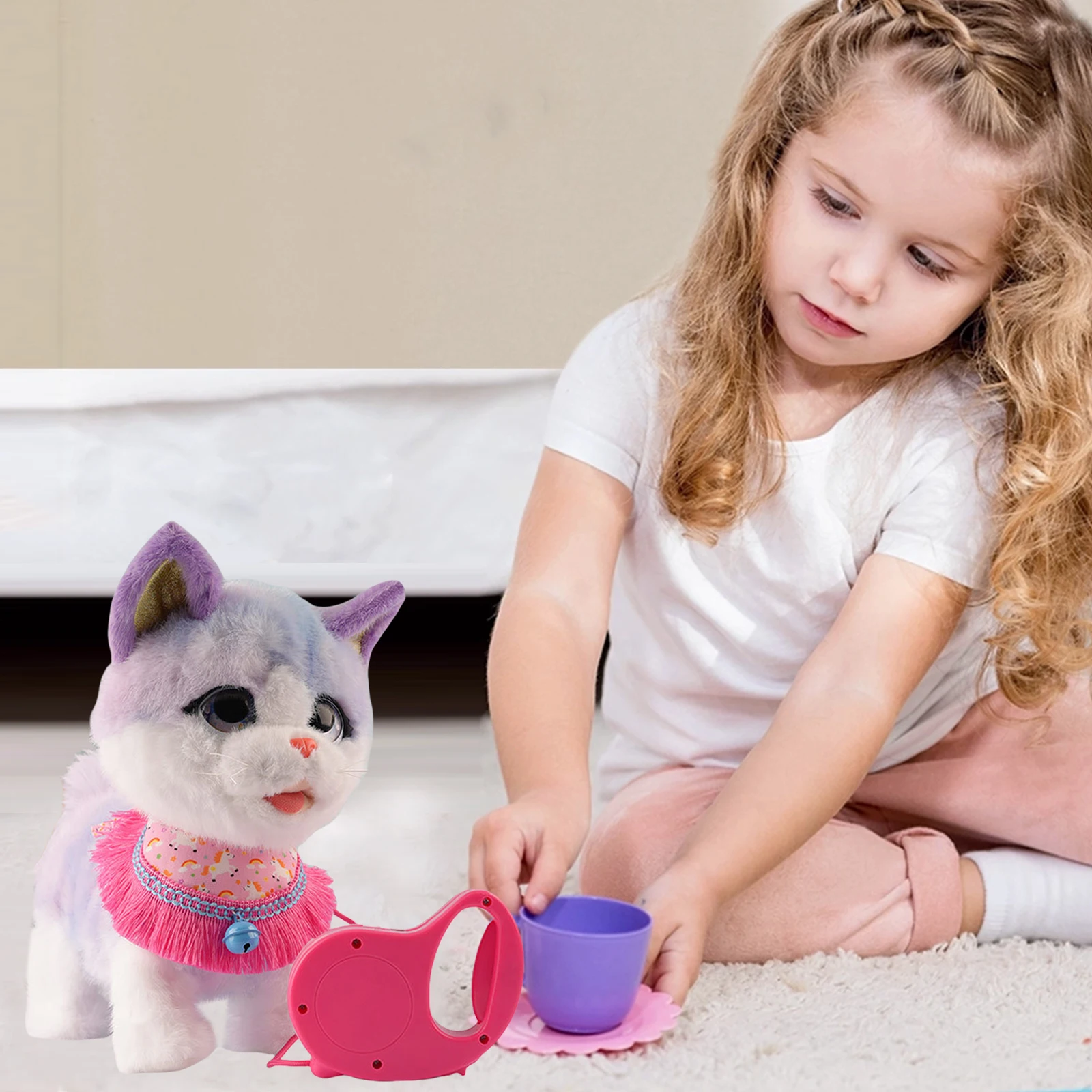 Correa eléctrica para caminar para perros, juguete de peluche interactivo electrónico para niños, movimientos realistas para lamer, imitación de voz, Control remoto
