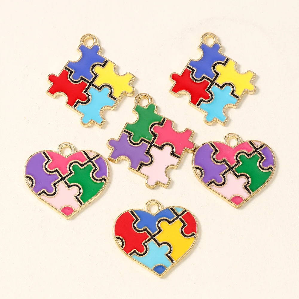 10pcs Enamel Charms Colorful Jigsaw Pendants Round Heart Charms For Jewelry Making DIY Handmade Earrings Bracelets Accessories