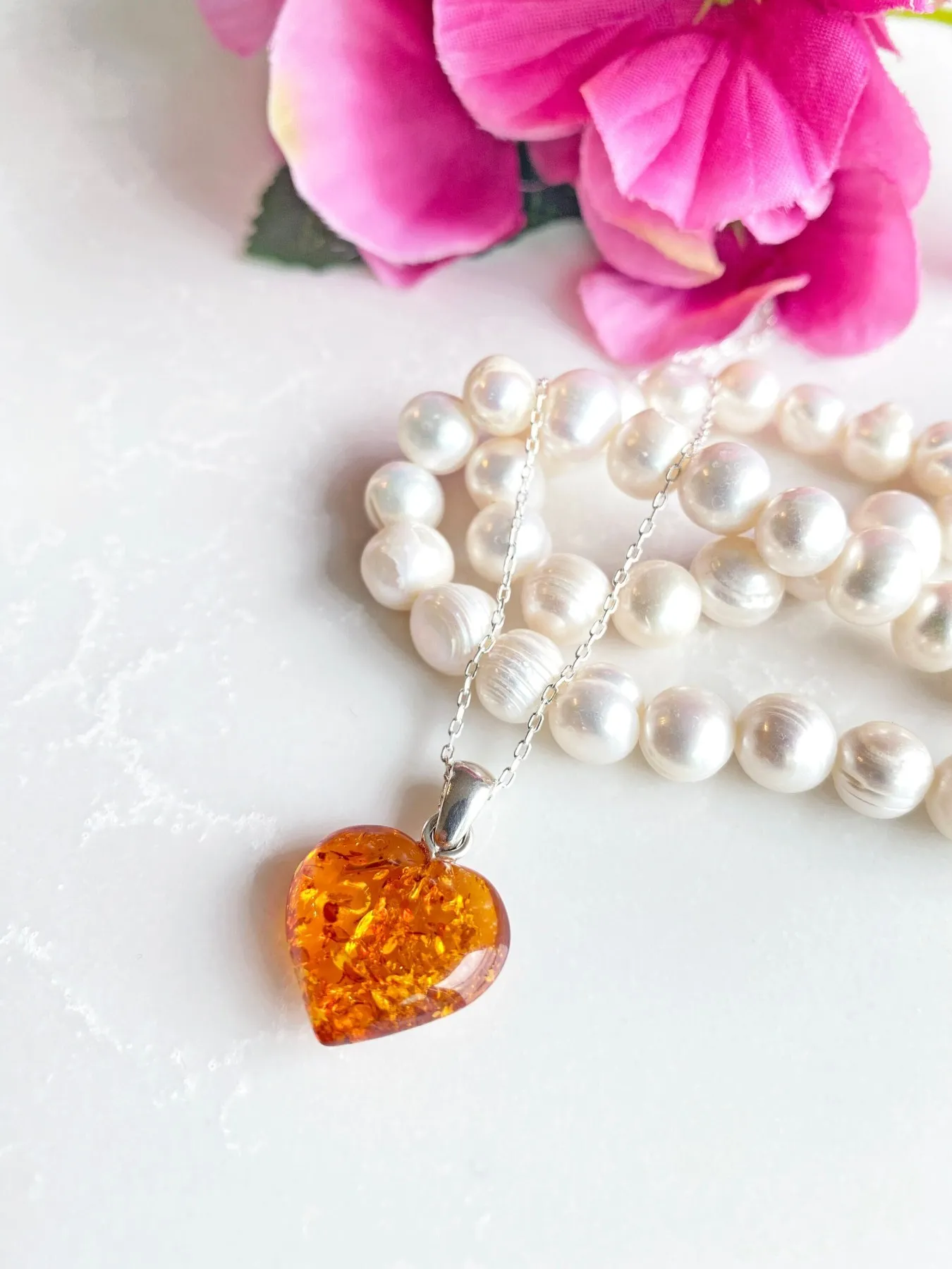 

Heart Amber Necklace - Baltic Free shipping-Amber stone for jewelry - 925 Sterling Silver Necklace-Free Shipping woman