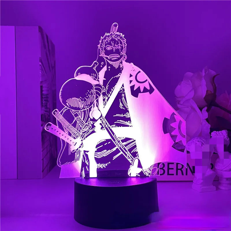 One Piece Zoro Luffy Nami Anime Night Lights Action Figure 3D LED Color Changing Toys Doll Usopp Sanji Chopper Hancock Xmas Gift