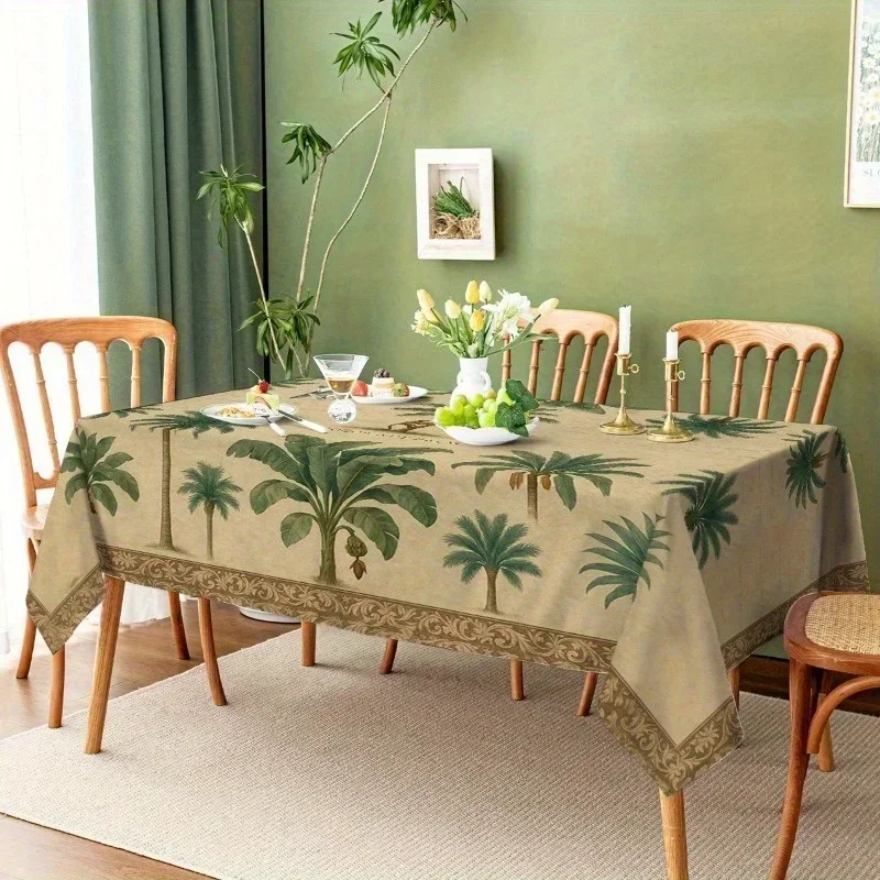1pc Handmade rectangular tablecloth - Tropical palm tree vintage plant pattern design, yzb