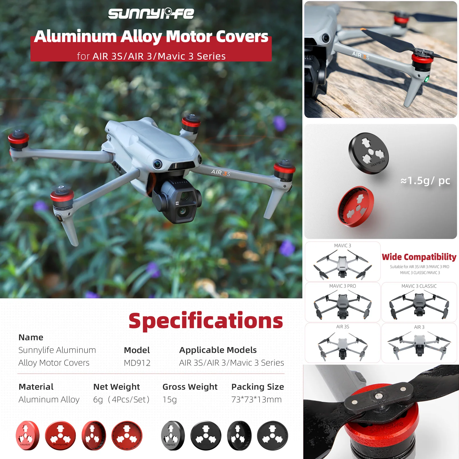 Dji Drone Air 3 - Sunnylife Aluminum Alloy Motor Cover For