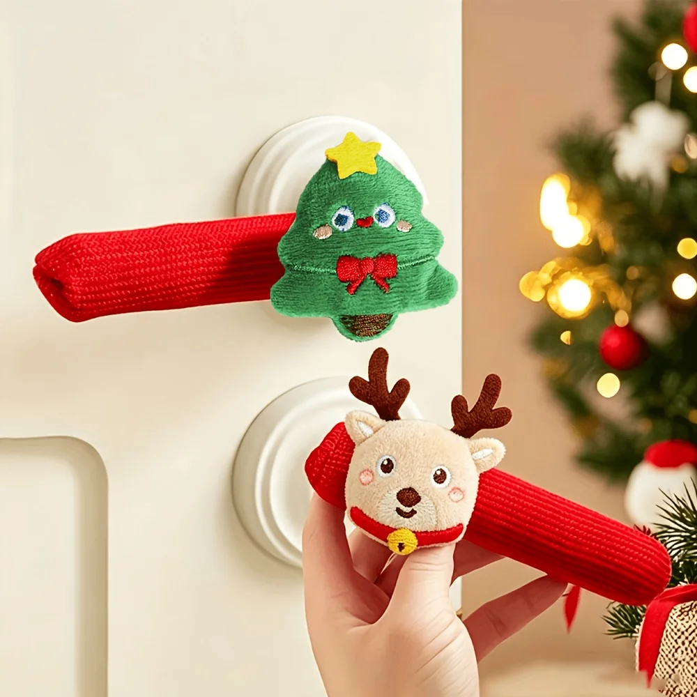 4‑Piece Christmas Doorknob Cover Set, Santa Claus, Christmas Tree, Snowman, Elk Set for Christmas Tree Decoration