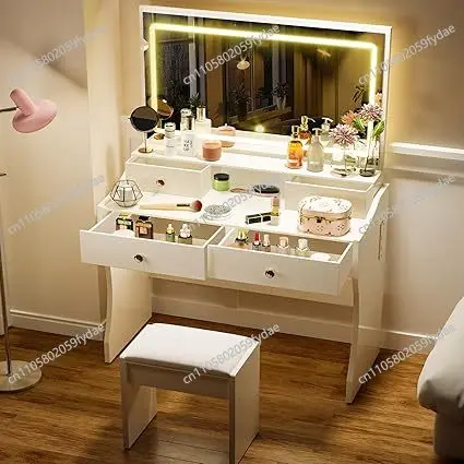 new-Luxury Makeup Vanity Desk with Illuminated Mirror and Lighting, Complete Vanity Set with 5 Drawers and USB Charging Station