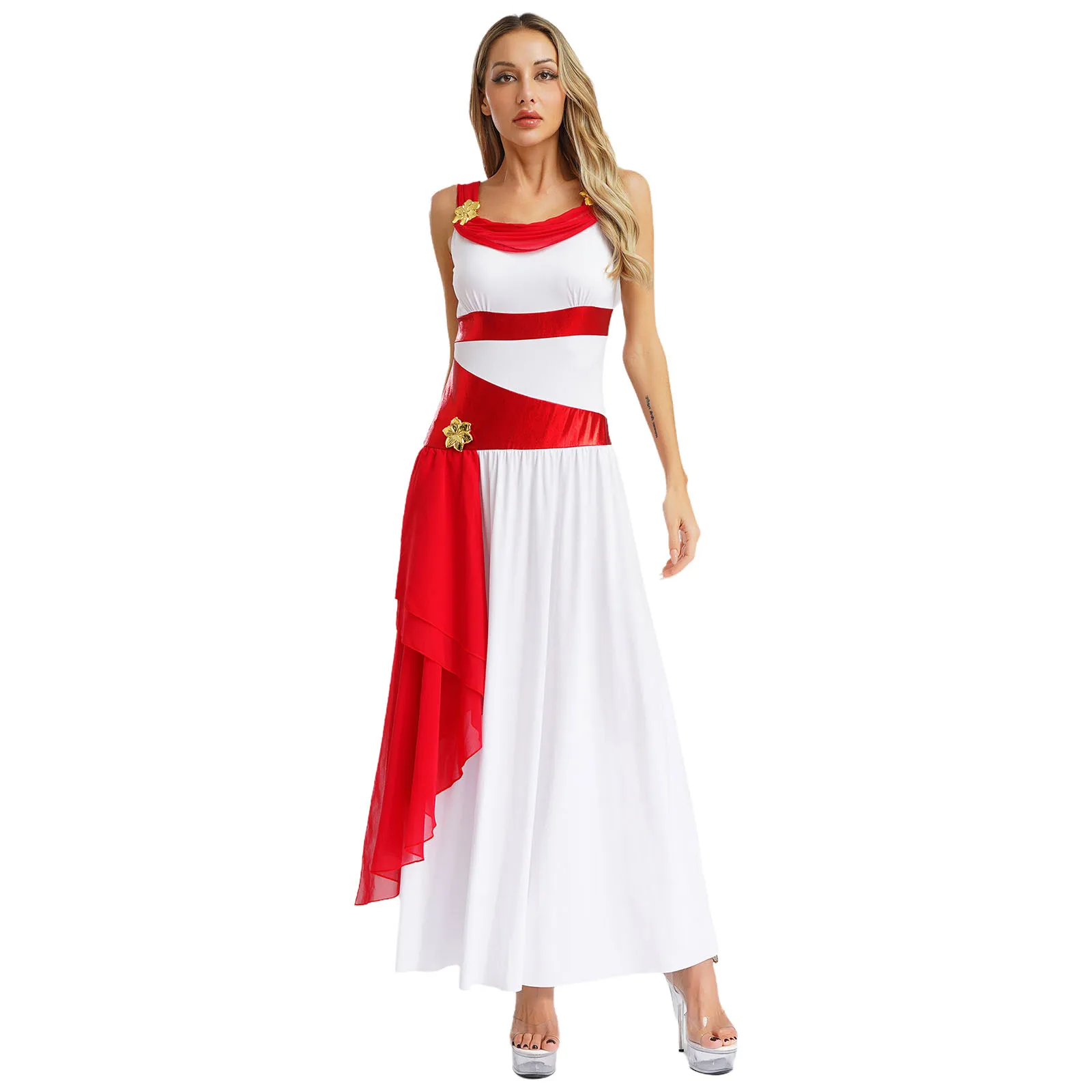 المرأة زهرة الشيفون الملكة الأميرة فستان رقص غنائي هالوين اليونانية القديمة تأثيري حلي تحت عنوان ملابس لعب الأدوار