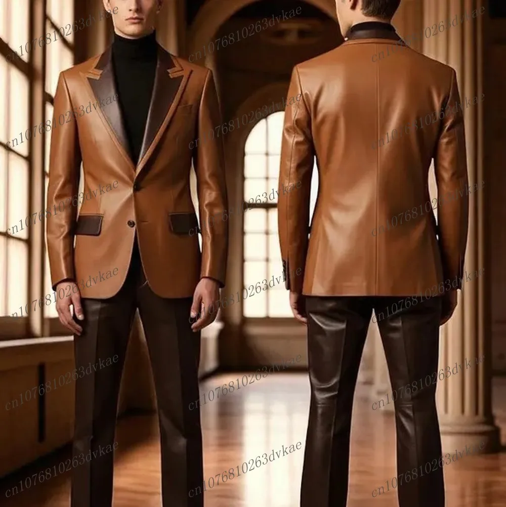 

Коричневый и темно-коричневый атласный мужской костюм для свадебной вечеринки, формальный жених, жених, выпускного вечера, деловые мужские смокинги, комплект из 2 предметов, куртка, брюки