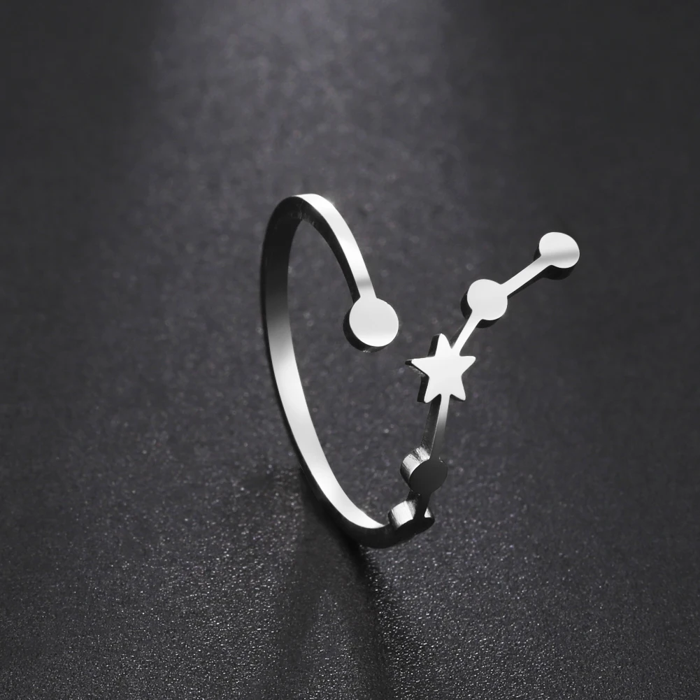 12‑Zodiac‑Constellation‑Shape Open‑Band Stainless‑Steel Ring for Women, Taurus Pisces Leo Virgo Gemini Libra Star‑Sign Detail, Aesthetic Fashion Jewelry, Ideal Birthday Gift for Her