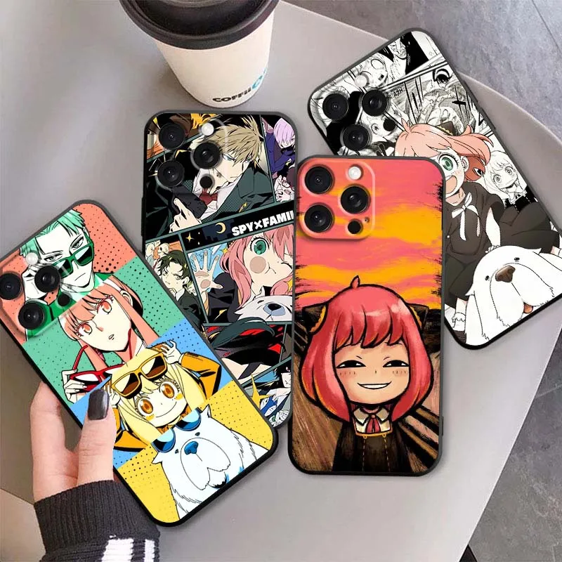 

Anya Forger SPY FAMILY Phone Case For Apple iPhone 16 16E 15 14 13 12 11 XS X Pro Max Plus Black Soft Silicone Cover