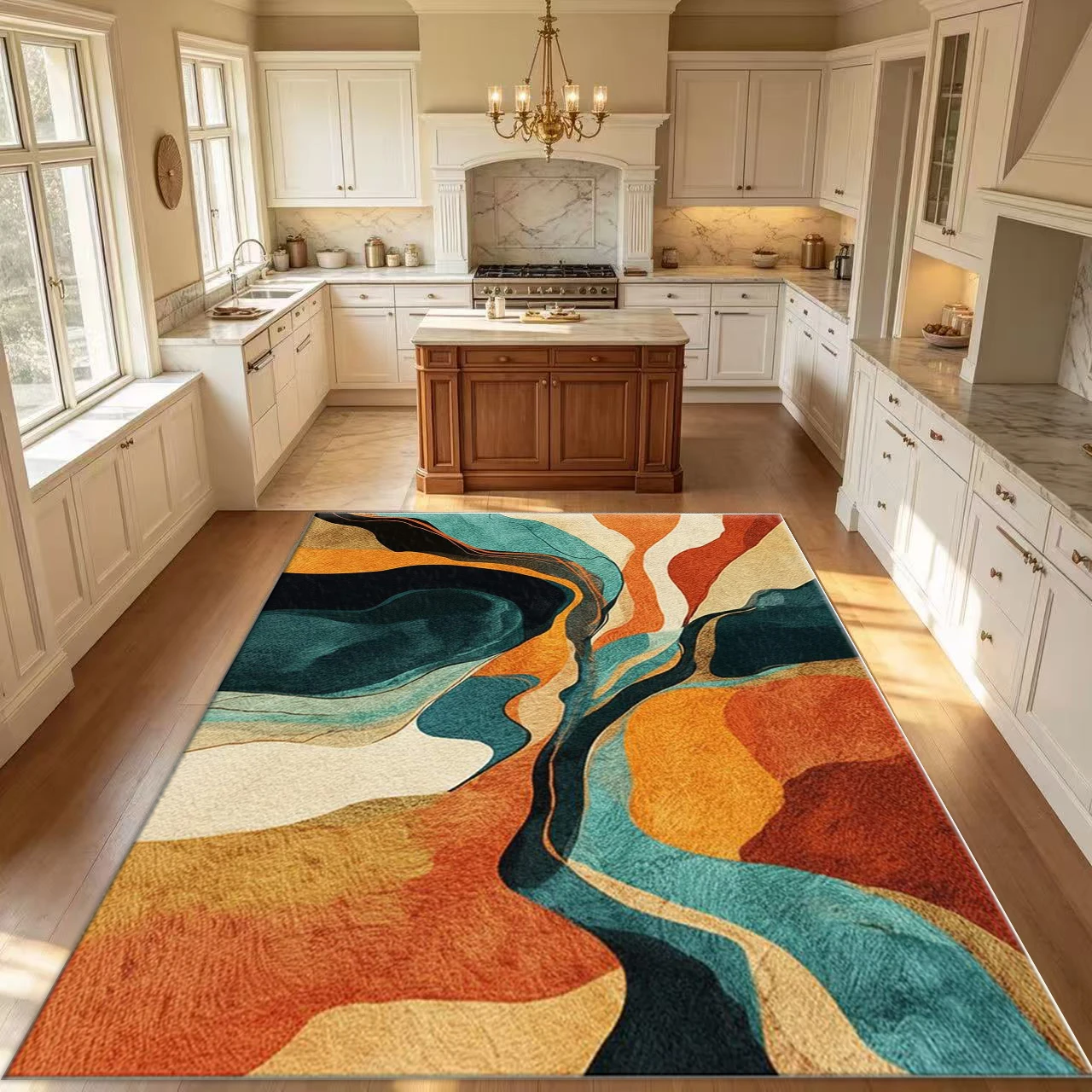Modern Swirl Marble Abstract Carpet Floor Covering Vintage Color Matching Non-Slip Carpet Suitable for Living Room Bedroom Home Decor