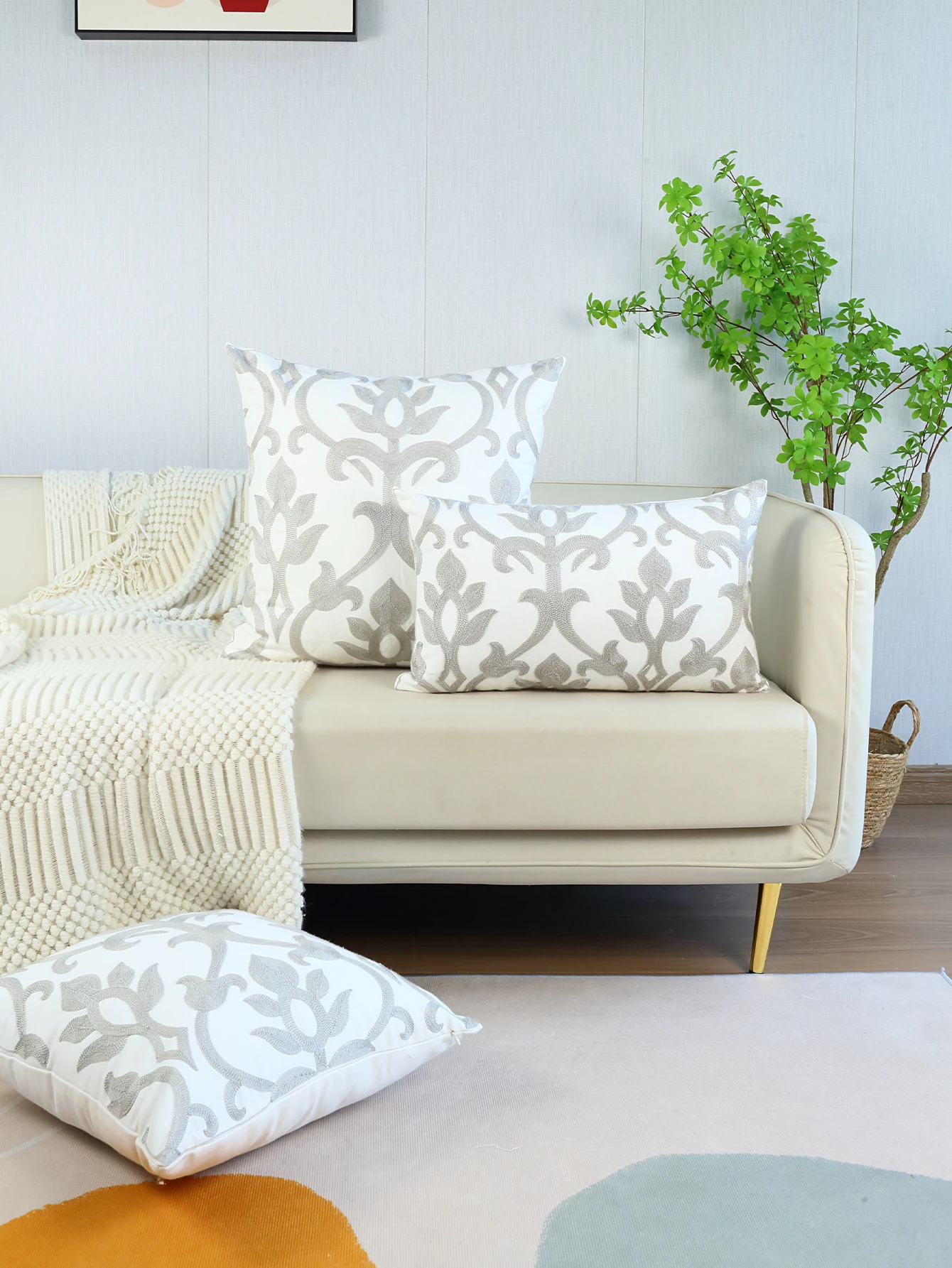 1pc, Home Decoration geometry Cushion Cover Canvas Square Embroidery Pillow Cover for Sofa Bed