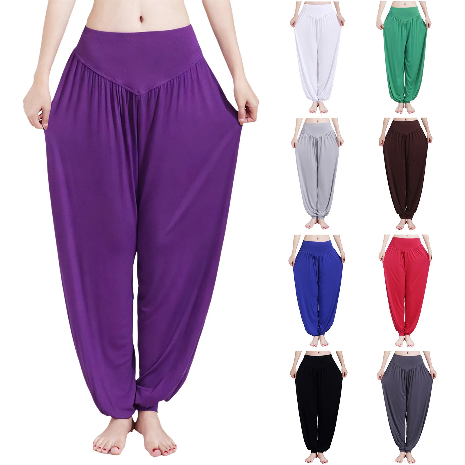 

Women Yoga Workout Solid Color Bloomers Casual Loose Fit Elastic Waistband Ruffle Pants for Dance Yoga Pilates Sports Running
