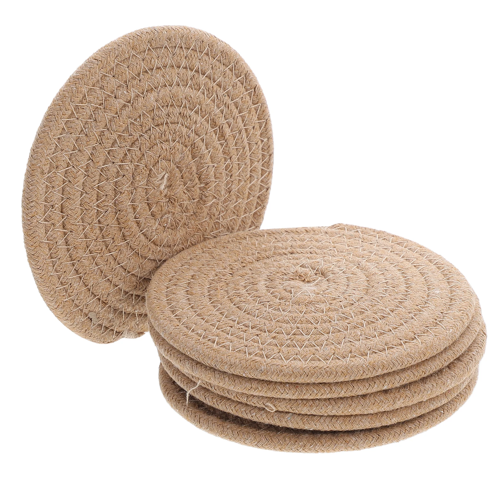 

6pcs Hand Woven Cotton Rope Placemats Thickened Coasters Heat Resistant Washable Table Mats Elegant Design Easy Clean Home Decor