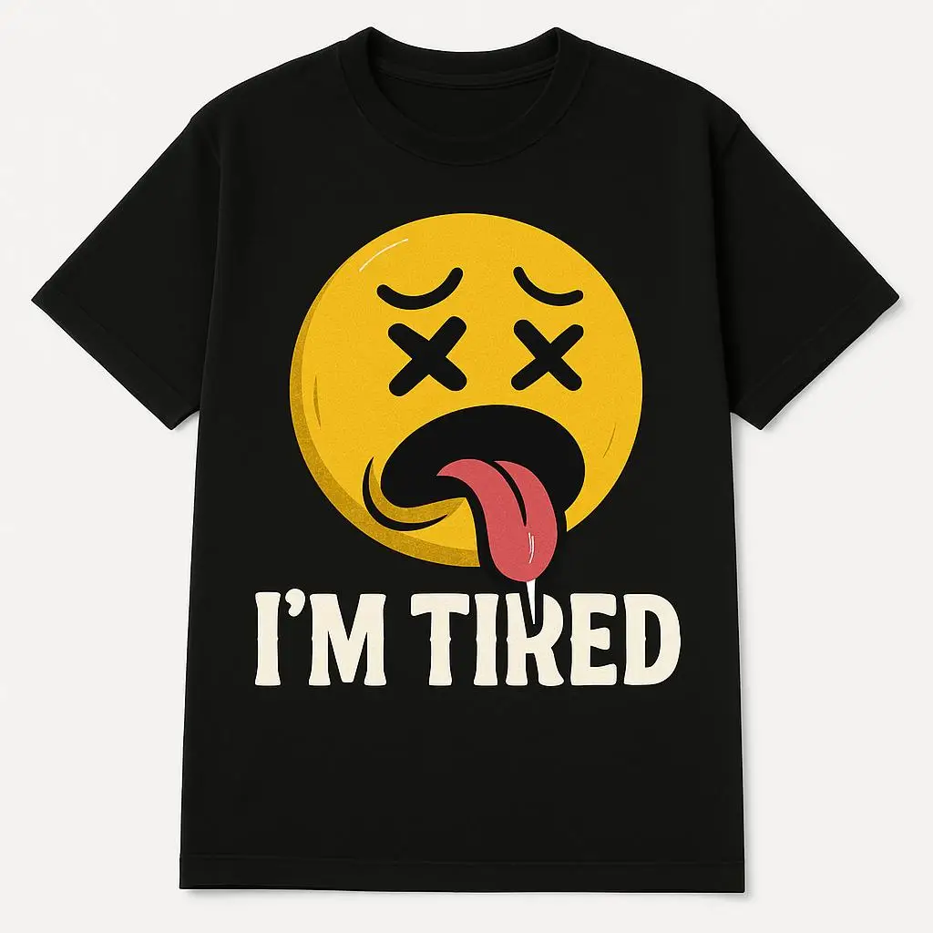

Funny "I'm Tired" Emoji T-Shirt, Sarcastic Quote Graphic Tee, Men's Humorous Saying Top, Casual Streetwear, Novelty Gift