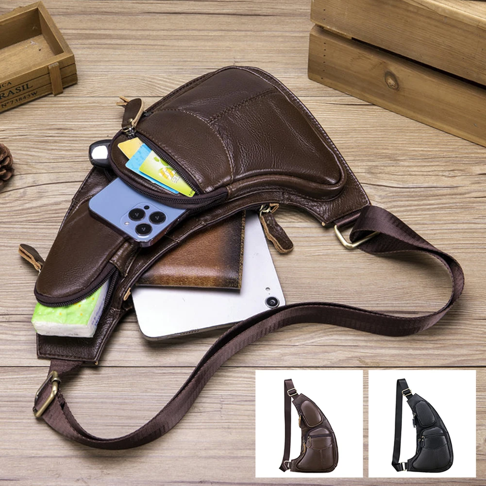 Men Cross Body Shoulder Sling Backpack,Chest Bag Pouch Genuine Leather Casual Travel Retro Male Crossbody Messenger Side Bags