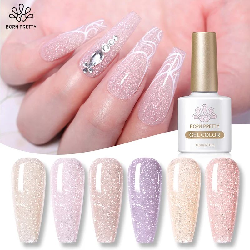 

6 Bottles 10ml Jelly Pink Glitter Gel Polish Kit BORN PRETTY Flashy Sparkling Gel Polish Set Translucent Sheer Gel Nail Polish