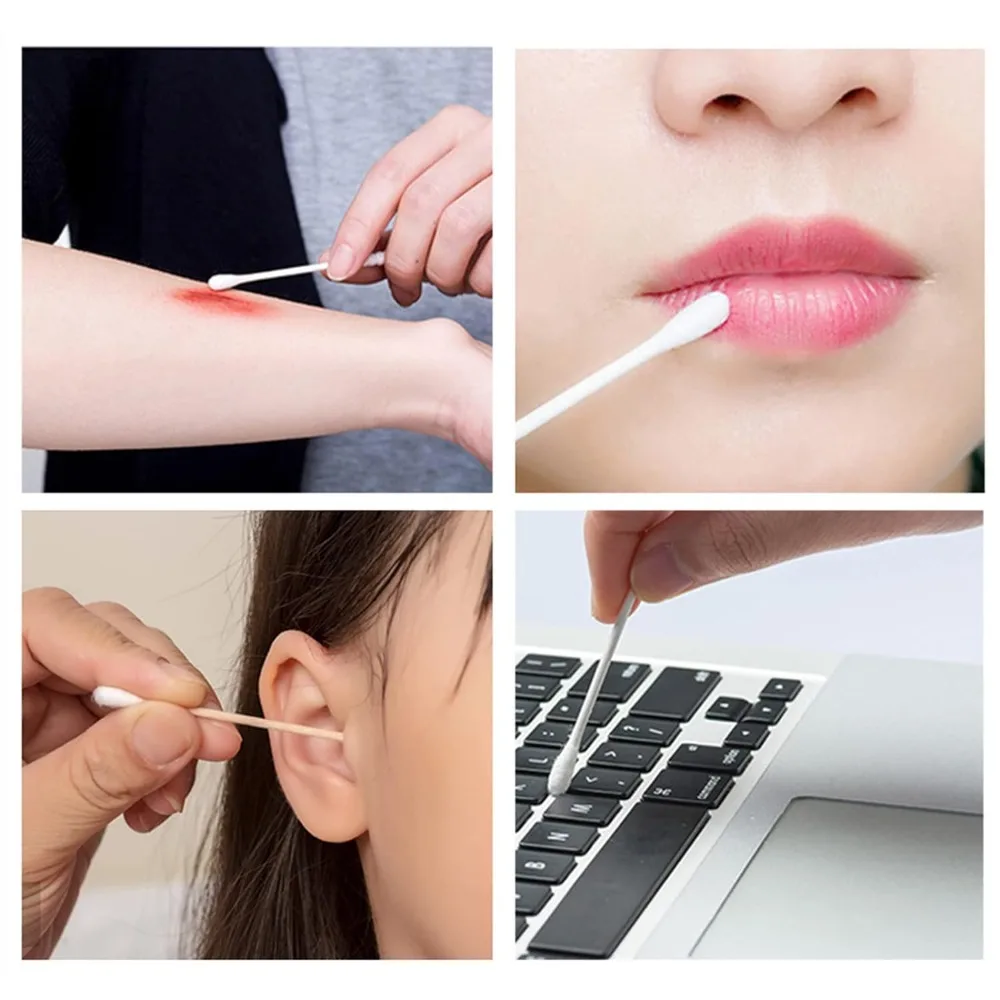 100 pçs limpeza 100% cotonetes de algodão botões de algodão de madeira q-tip cloro-livre hipoalergênico cotonete de algodão orelha vara cuidados com animais de estimação