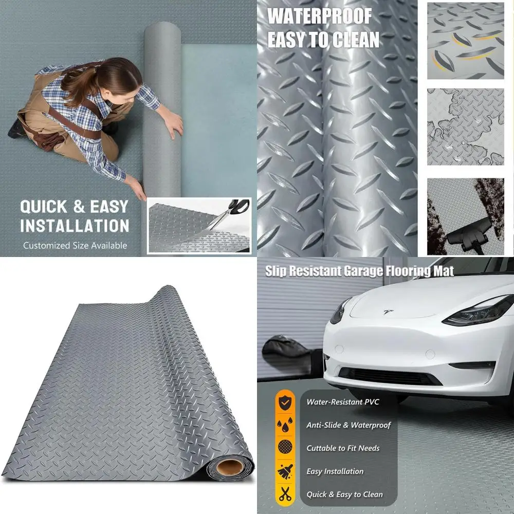 

Thickened PVC Garage Floor Mat - Heavy Duty Waterproof Non-Slip Protection for Cars, Trailers, SUVs, Basements, and Gyms (Grey)