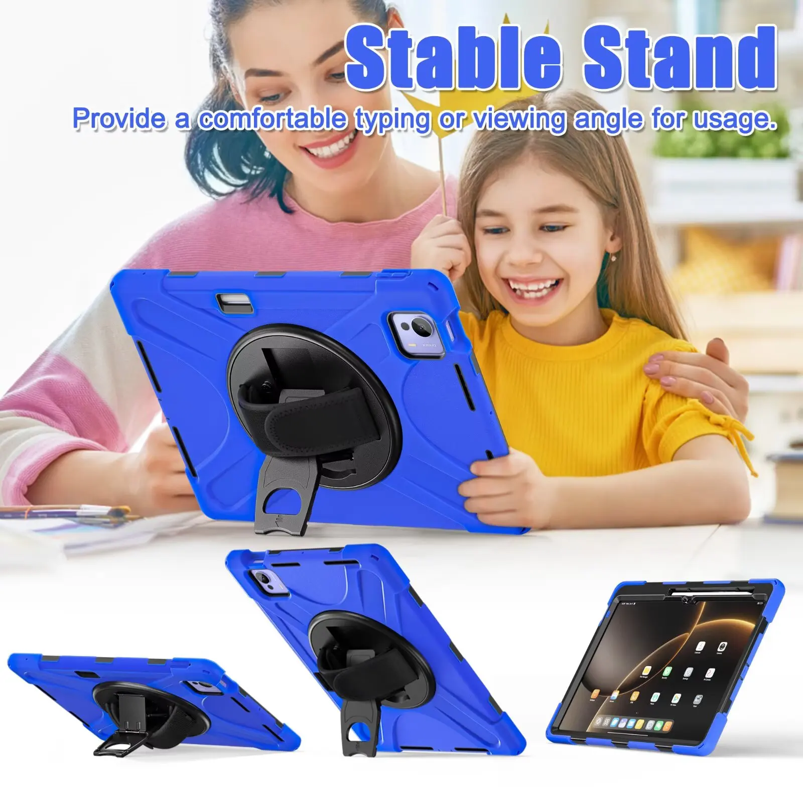 PC +Silica gel 3 Layer Protective Cover Case for Xiaomi Redmi Pad 5 6 7,360 Rotation Hand Shoulder Strap Stand with Pen Slot