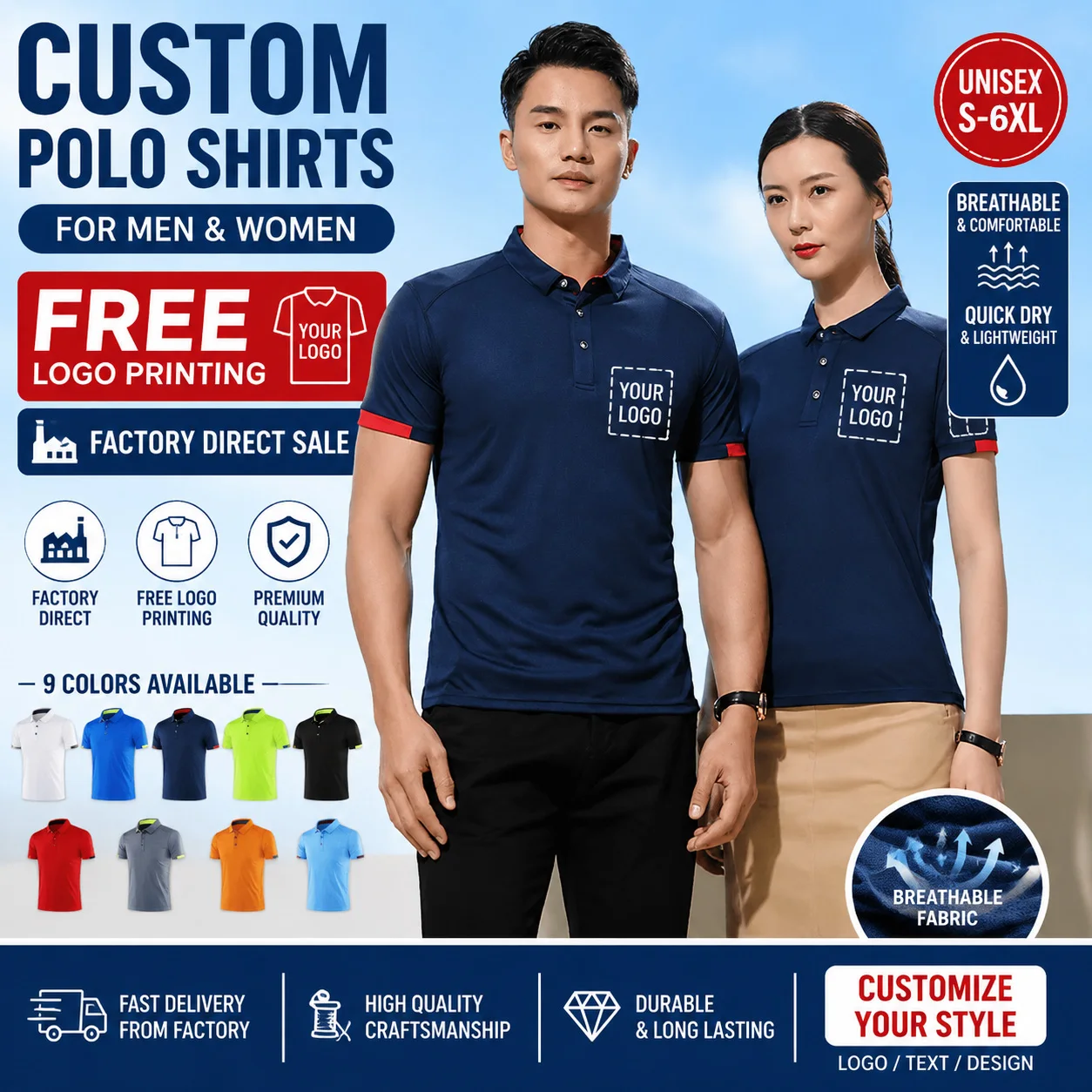 High-End Custom-Made Portable Jacket, Ultra-Thin, Breathable and Quick-Drying Polo with Custom Logo, Workwear.